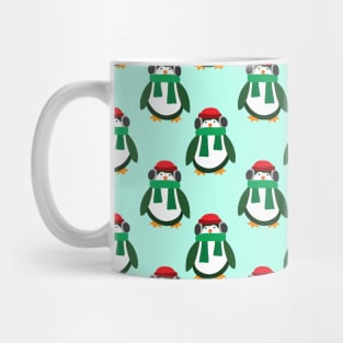 Green Christmas Penguin Pattern Mug